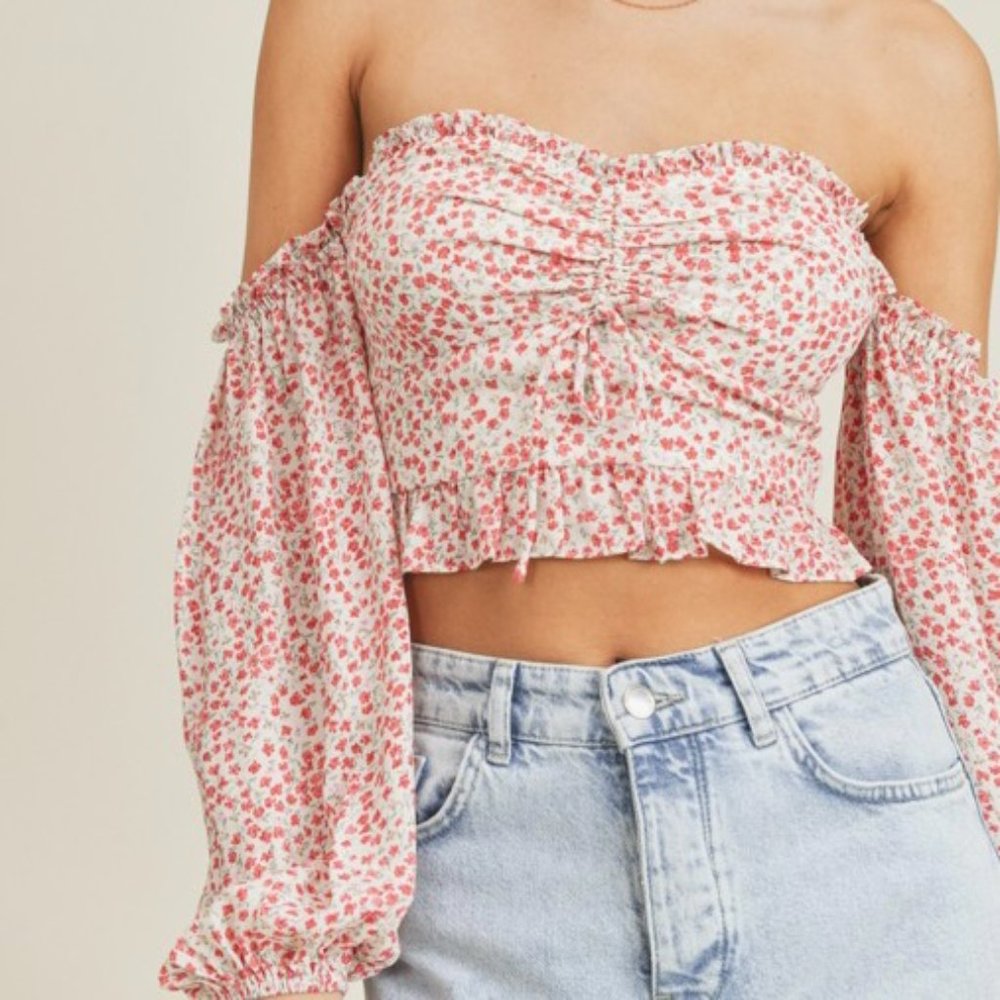 ❌SOLD OUT❌ FIRST PICK FLORAL OFF SHOULDER BLOUSE - Picture 2 of 4